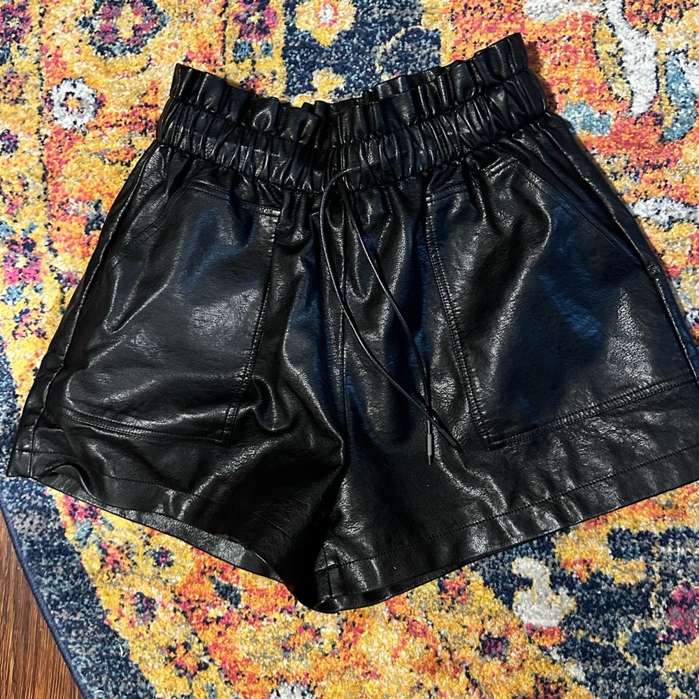 High waist wide leg faux leather shorts